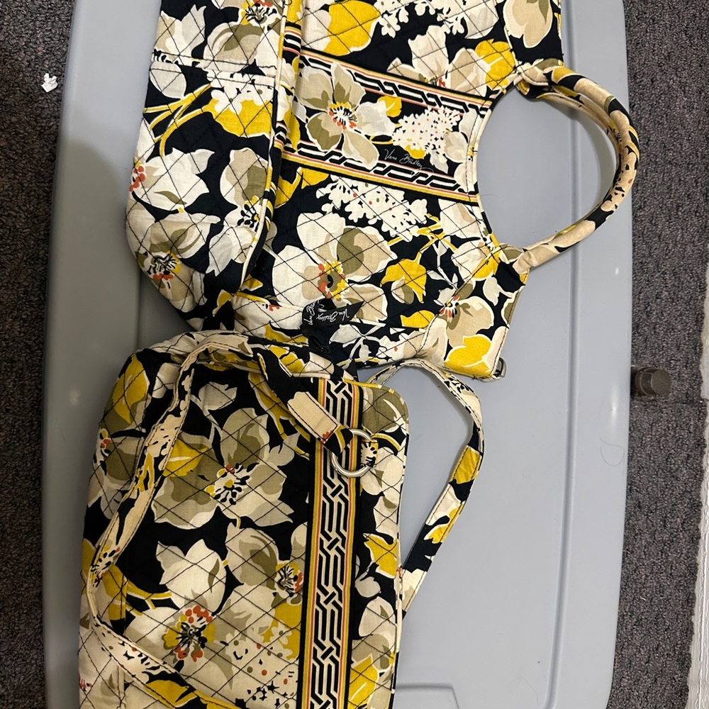 Vera Bradley Yellow and Black Floral Tote and Crossbody Set